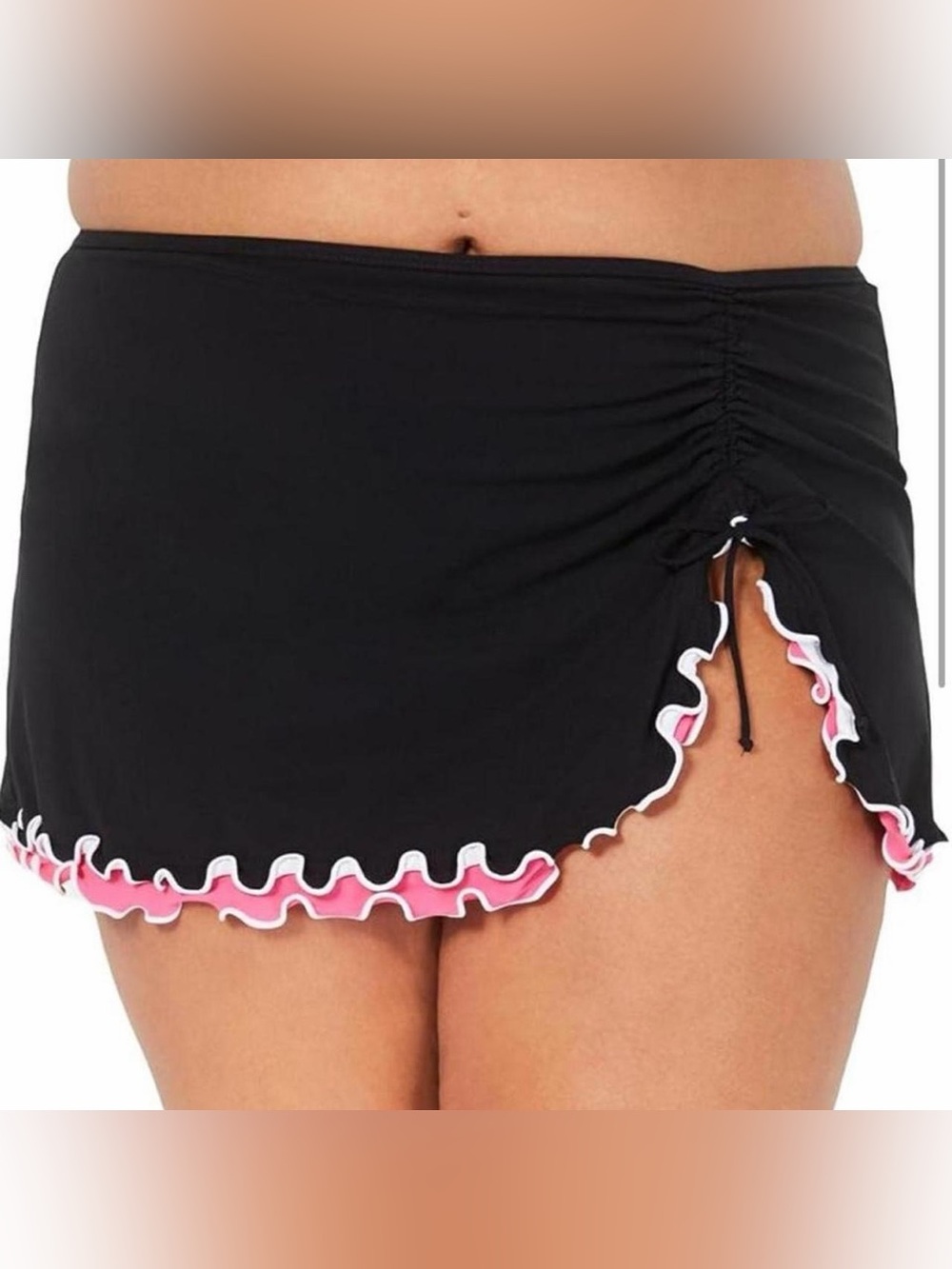 Profile by Gottex Black Swim Skirt with Pink & White Ruffle Trim